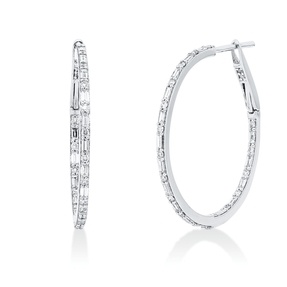 Creolen schmal aus 750 Weißgold 72 Diamanten Fanatsy-Schliff 0,68ct TW-VSI/SI