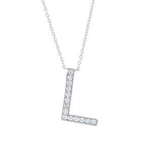 Collier Buchstabe L aus 750 Weißgold 14 Brillanten 0,25ct TW-SI L:43,2cm