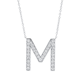 Collier Buchstabe M aus 750 Weißgold 31 Brillanten 0,56ct TW-SI L:43,2cm