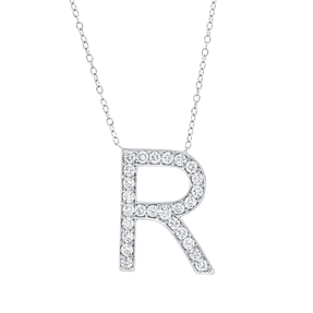 Collier Buchstabe R aus 750 Weißgold 26 Brillanten 0,48ct TW-SI L:43,2cm