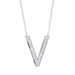 Collier Buchstabe V aus 750 Weißgold 19 Brillanten 0,33ct TW-SI L:43,2cm