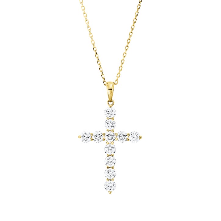 Collier Kreuz aus 750 Gelbgold 11 Brillanten 1ct