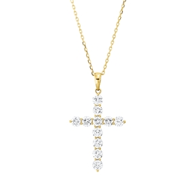 Collier Kreuz aus 750 Gold Gelbgold 11 Brillanten 1ct TW-SI L:50,8cm