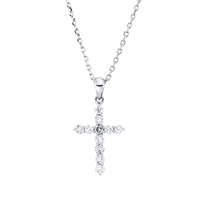 Collier Kreuz aus 750 Weißgold 11 Brillanten 0,29ct TW-SI/PI L:50,8cm