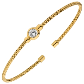 Flexible Armspange offener Armreif aus 925 Silber vergoldet mit Zirkonia 17,5cm