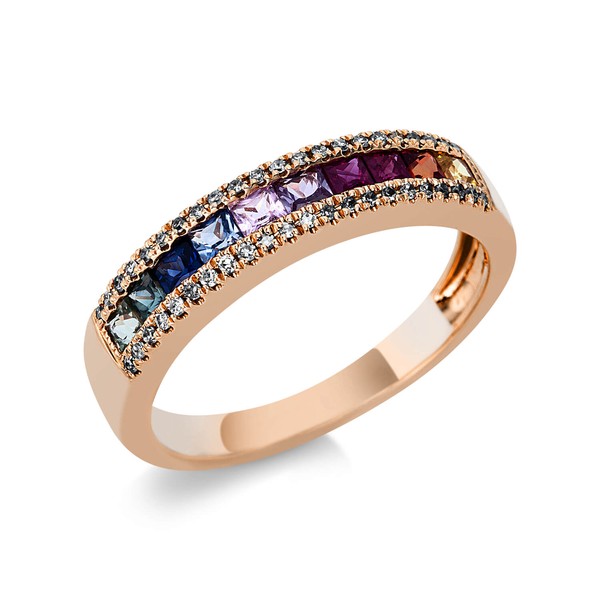 Ring aus 750 Rotgold 10 Saphire 44 Brillanten 0.1ct