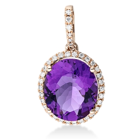 Anhänger 750 Rotgold Amethyst 4,3ct lila 36 Brillanten 0,16ct TW-SI 22,1x12,3mm