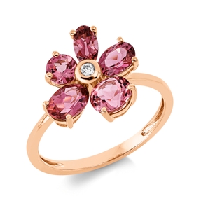 Ring aus 750 Rotgold 5 Turmaline 2,1ct pink Brillant 0,03ct TW-SI B:12,1mm