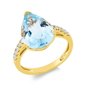 Ring aus 750 Gelbgold Topas 6,7ct skyblue 10 Brillanten 0,23ct TW-SI B:10mm
