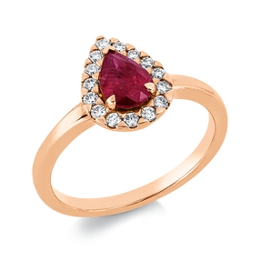 Ring aus 750 Rotgold Rubin 0,81ct rot 15 Brillanten 0,19ct TW-SI B:8,7mm
