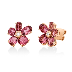 Ohrstecker aus 750 Rotgold 10 Turmaline 4,1ct pink 2 Brillanten 0,05ct TW-SI