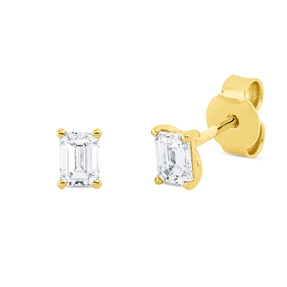 Solitaire Ohrstecker aus 750 Gelbgold 2 Diamanten Smaragd-Schliff 0,6ct TW-VSI