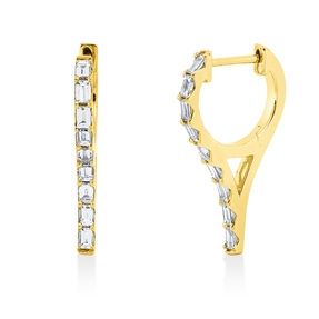 Creolen aus 750 Gelbgold 18 Diamanten Baguette-Schliff 0,61ct TW-SI 20,5x1,6mm