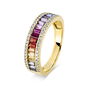 Ring 750 Gelbgold 17 Saphire 0,83ct mehrfarbig 48 Brillanten 0,23ct TW-SI B:5,3mm