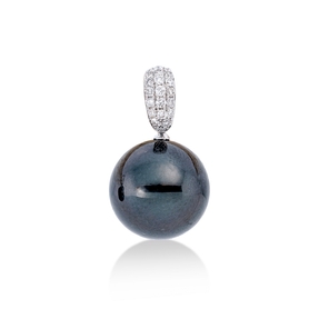 Anhänger aus 750 Weißgold Tahiti-Perle 11mm dunkel 21 Brillanten 0,13ct TW-SI