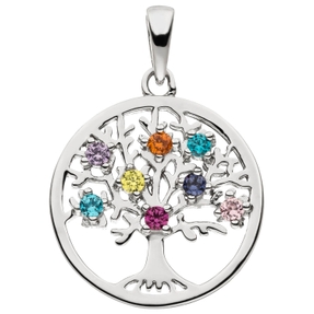 Anhänger Baum Lebensbaum Ø 18mm aus 925 Silber 8 bunte Zirkonia Silberanhänger