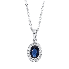 Collier aus 750 Weißgold Saphir 0,57ct blau 16 Brillanten 0,07ct TW-SI L:45cm