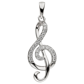 Anhänger Notenschlüssel aus 925 Silber mit 23 Zirkonia Silberanhänger Musik