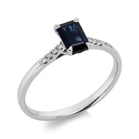 Ring aus 750 Weißgold Saphir 0,67ct blau 8 Brillanten 0,04ct TW-SI B:6,4mm
