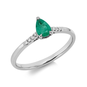 Ring Tropfen 750 Weißgold Smaragd 0,36ct grün 8 Brillanten 0,04ct TW-SI B:6,5mm