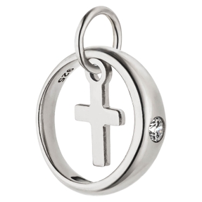 Taufring Anhänger mit Kreuz 925 Silber rhodiniert Zirkonia Ø 11mm Taufschmuck