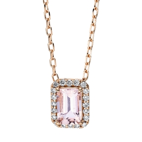 Collier aus 585 Rotgold Morganit 0,48ct rosa 20 Brillanten 0,09ct TW-SI L:45,7cm Collier aus 585 Rotgold Morganit 0,48ct rosa 20 Brillanten 0,09ct TW-SI L:45,7cm
