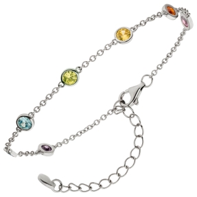 Armband Armkette mit 7 Zirkonia bunt 925 Silber rhodiniert 15-19,5cm