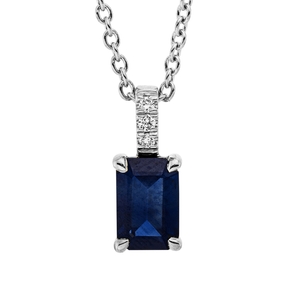 Collier aus 750 Weißgold Saphir 0,67ct blau 3 Brillanten 0,01ct TW-SI L:45cm Collier aus 750 Weißgold Saphir 0,67ct blau 3 Brillanten 0,01ct TW-SI L:45cm