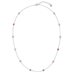 Halskette Ankerkette Collier aus 925 Silber rhodiniert 12 bunte Zirkonia 42-45cm