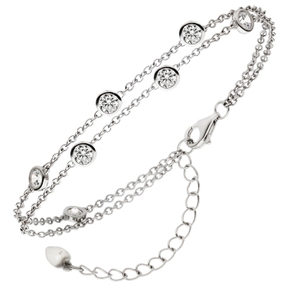 Armband Armkette 2-reihig aus 925 Silber rhodiniert mit 7 Zirkonia 15-19,5cm