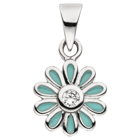 Anhänger Blume hellblau aus 925 Silber rhodiniert mit Zirkonia für Kinder Ø 8,6mm