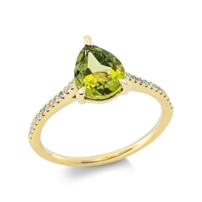 Ring aus 750 Gelbgold Peridot 1,81ct grün 24 Diamanten 0,09ct TW-SI B:10,1mm