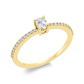 Ring aus 750 Gold Gelbgold 23 Diamanten 0,37ct TW-SI B:4,5mm 4er-Krappe