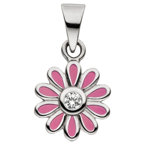 Anhänger Blume rosa aus 925 Silber rhodiniert mit Zirkonia für Kinder Ø 8,6mm