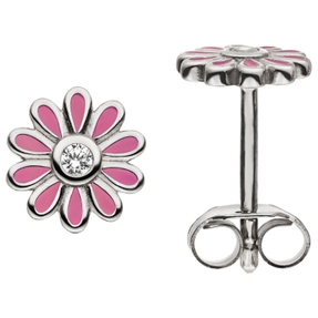 Ohrstecker Blumen rosa aus 925 Silber rhodiniert 2 Zirkonia Ohrringe für Kinder