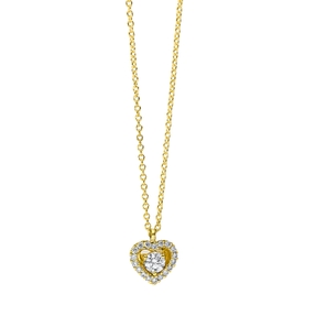 Collier Herz aus 750 Gold Gelbgold 19 Brillanten 0,14ct TW-SI L:42cm