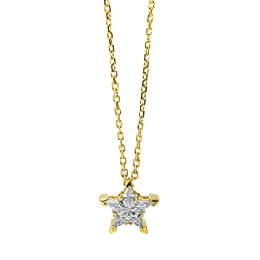 Collier Stern aus 750 Gelbgold 5 Diamanten Fanatsy-Schliff 0,27ct F-vsi/si L:42cm