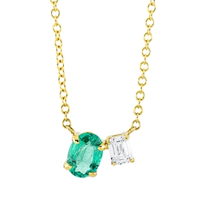 Collier aus 750 Gelbgold Smaragd 0,73ct grün Diamant Smaragd-Schliff 0,29ct TW-SI