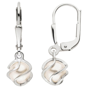 Ohrringe Ohrhänger aus 925 Silber rhodiniert mit synthetischer Perlen weiß