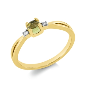 Ring aus 750 Gelbgold Peridot 0,41ct grün 2 Brillanten 0,02ct TW-SI B:4,2mm
