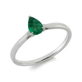 Ring Tropfen aus 750 Gold Weißgold Smaragd 0,36ct grün B:6,5mm 3er-Krappe