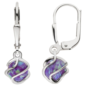 Ohrringe Ohrhänger 925 Silber rhodiniert mit synthetischen Opalen grün-violett