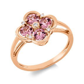 Ring aus 750 Rotgold 4 Turmaline 1,1ct pink 5 Brillanten 0,05ct TW-SI B:12mm
