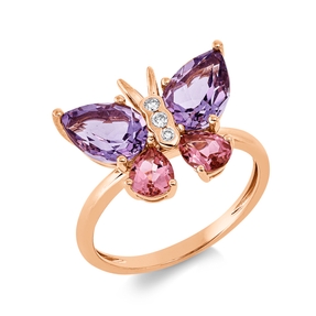 Ring aus 750 Rotgold 4 Turmaline 2,9ct pink 3 Brillanten 0,05ct TW-SI B:12mm