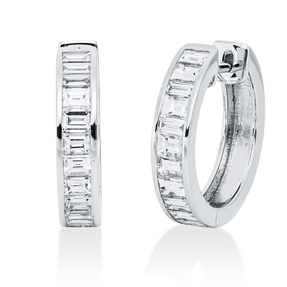 Creolen aus 750 Weißgold 23 Diamanten Baguette-Schliff 1,21ct TW-SI 17x3,7mm