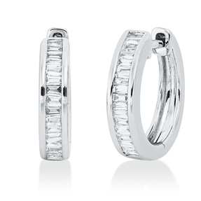 Creolen aus 750 Weißgold 33 Diamanten Trapez-Schliff 0,31ct TW-SI 13,8x3,2mm