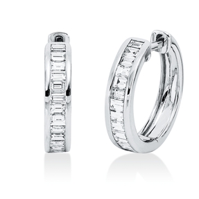 Creolen aus 750 Weißgold 26 Diamanten Baguette-Schliff 0,58ct TW-SI 14,9x3,4mm