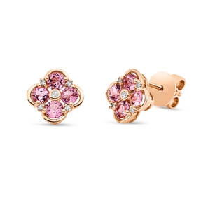 Ohrstecker 750 Rotgold 8 Turmaline 1ct pink 10 Brillanten 0,07ct TW-SI 9,5x9,5mm