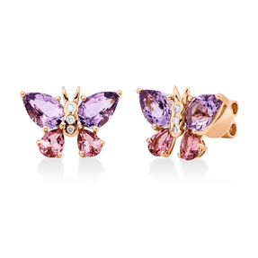 Ohrstecker 750 Rotgold 8 Turmaline 3,5ct pink 6 Brillanten 0,05ct TW-SI 10,4x14,8mm