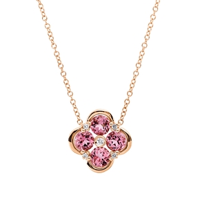 Collier aus 750 Rotgold 4 Turmaline 1,1ct pink 5 Brillanten 0,05ct TW-SI L:43,2cm